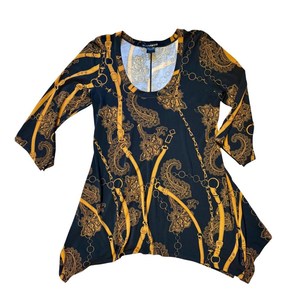 Eva Varro M Tunic Top Equestrian Stretch Knit Jersey Scoop Neck 3/4 Sleeves